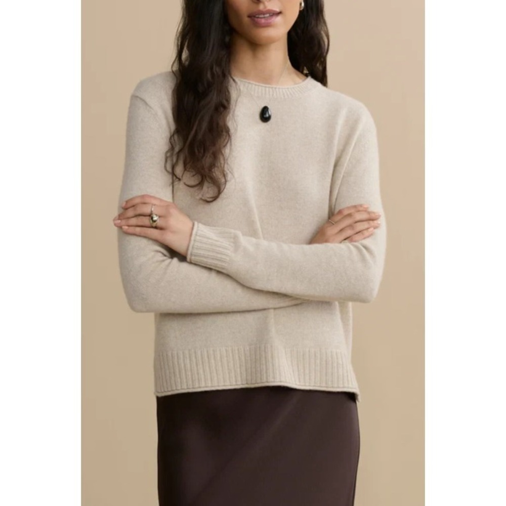 Jenni Kayne Everyday Sweater Oatmeal Tan Wool Cashmere Blend Pullover Size Large